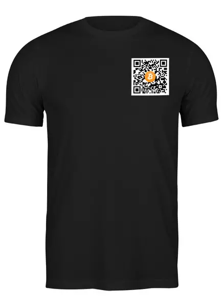 Заказать мужскую футболку в Москве. Футболка классическая QR код биткойн черный от Crypto Style - готовые дизайны и нанесение принтов.