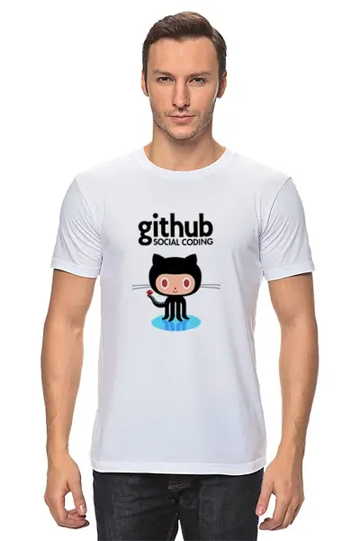 Заказать мужскую футболку в Москве. Футболка классическая GitHub Social Coding от WebDiez - готовые дизайны и нанесение принтов.
