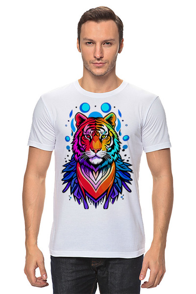 Заказать мужскую футболку в Москве. Футболка классическая Красочный тигр от Павел Азаренков - готовые дизайны и нанесение принтов.