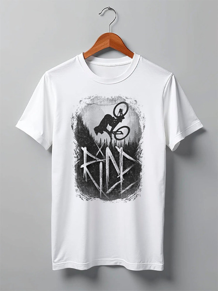 Заказать мужскую футболку в Москве. Футболка классическая Rider MTB от oneredfoxstore@gmail.com - готовые дизайны и нанесение принтов.
