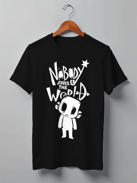 Заказать мужскую футболку в Москве. Футболка классическая Nobody Saves the World  от geekbox - готовые дизайны и нанесение принтов.