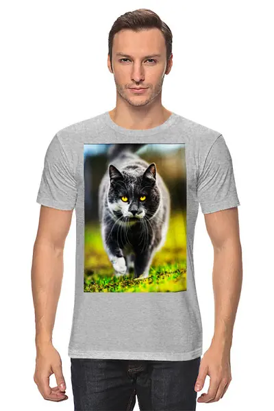 Заказать мужскую футболку в Москве. Футболка классическая Кошка от THE_NISE  - готовые дизайны и нанесение принтов.