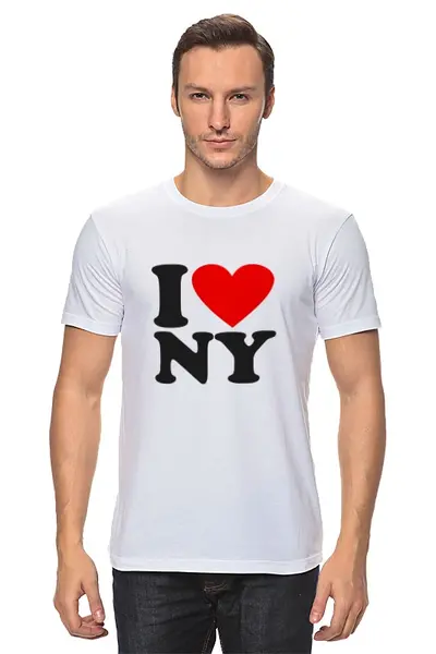Заказать мужскую футболку в Москве. Футболка классическая i love NY от pyzhik - готовые дизайны и нанесение принтов.