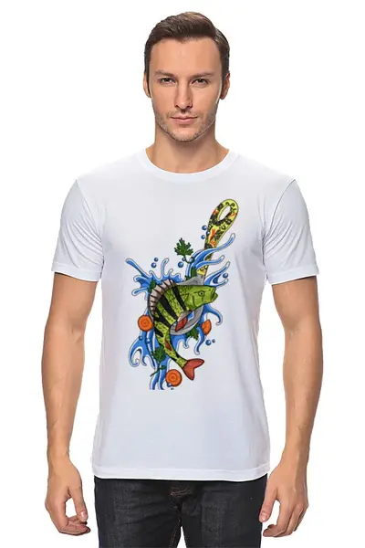 Заказать мужскую футболку в Москве. Футболка классическая окунь от krolya_spb@mail.ru - готовые дизайны и нанесение принтов.