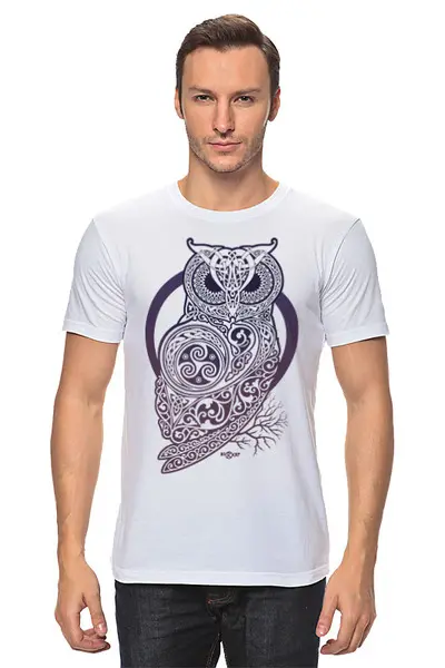 Заказать мужскую футболку в Москве. Футболка классическая CELTIC OWL от RAIDHO  - готовые дизайны и нанесение принтов.