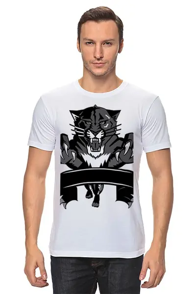 Заказать мужскую футболку в Москве. Футболка классическая чёрный тигр  от Sasha Konyavy - готовые дизайны и нанесение принтов.
