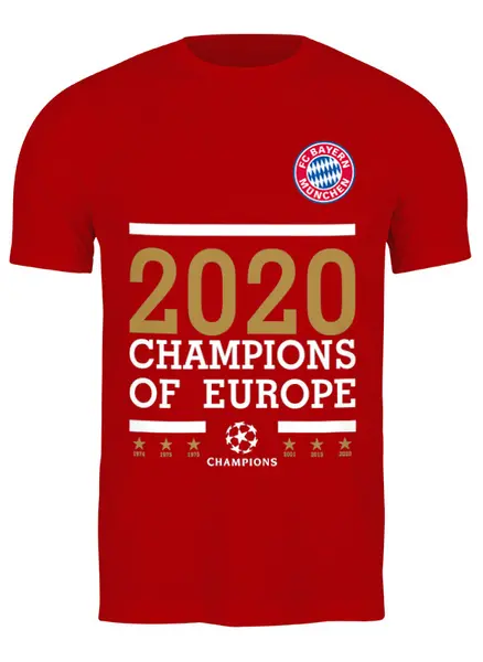 Заказать мужскую футболку в Москве. Футболка классическая FC Bayern Munchen | Champions of Europe 2020 от 0x000000123 - готовые дизайны и нанесение принтов.
