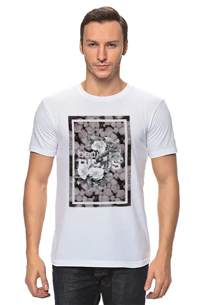 Заказать мужскую футболку в Москве. Футболка классическая Цветы и птица от AstArt - готовые дизайны и нанесение принтов.