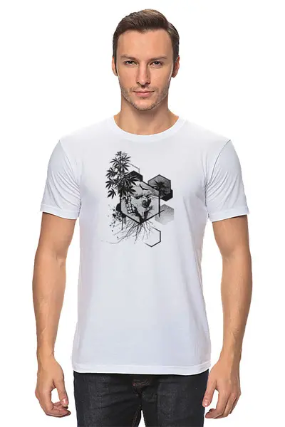 Заказать мужскую футболку в Москве. Футболка классическая Weed Skull Hexagon от oneredfoxstore@gmail.com - готовые дизайны и нанесение принтов.