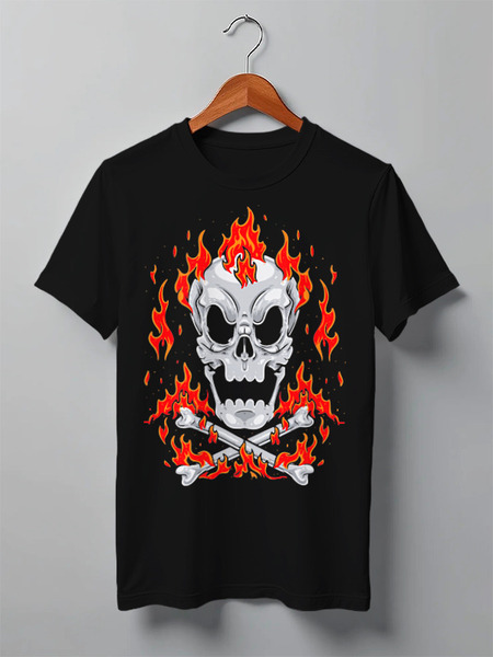 Заказать мужскую футболку в Москве. Футболка классическая Skull Flame от balden - готовые дизайны и нанесение принтов.
