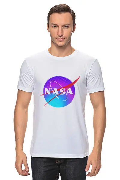 Заказать мужскую футболку в Москве. Футболка классическая Nasa логотип от Maria Bobrova - готовые дизайны и нанесение принтов.