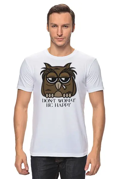 Заказать мужскую футболку в Москве. Футболка классическая Грустная сова от mosya - готовые дизайны и нанесение принтов.