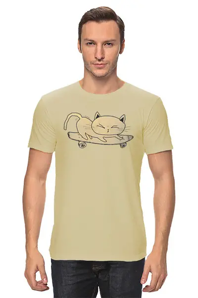 Заказать мужскую футболку в Москве. Футболка классическая Sk8 Cat от oneredfoxstore@gmail.com - готовые дизайны и нанесение принтов.