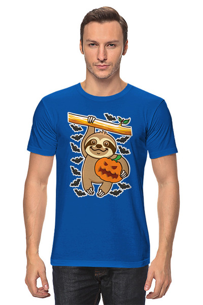Заказать мужскую футболку в Москве. Футболка классическая Хэллоуин ленивец от skynatural - готовые дизайны и нанесение принтов.