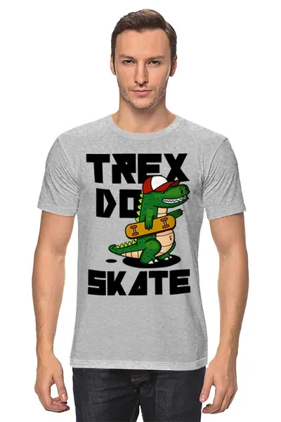 Заказать мужскую футболку в Москве. Футболка классическая Динозавр на Скейте от coolmag - готовые дизайны и нанесение принтов.