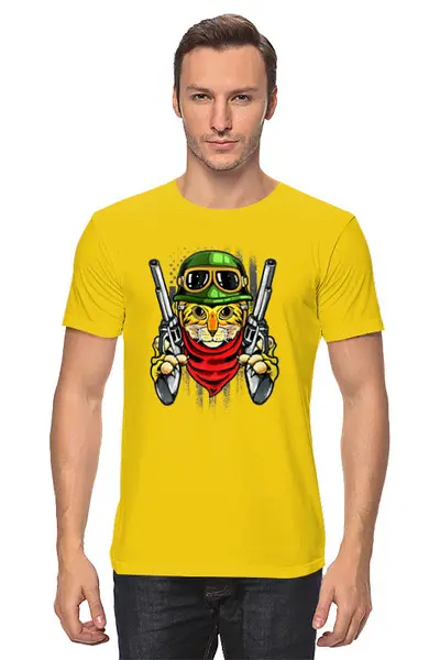 Заказать мужскую футболку в Москве. Футболка классическая Кот с пистолетами  от Print design  - готовые дизайны и нанесение принтов.