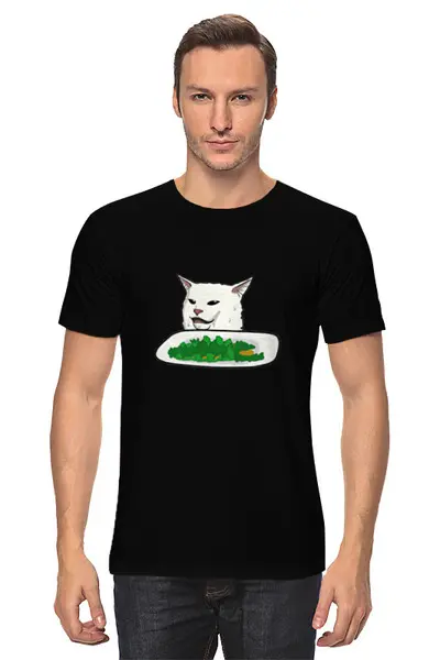 Заказать мужскую футболку в Москве. Футболка классическая Озадаченный кот от DESIGNER   - готовые дизайны и нанесение принтов.