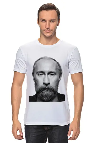 Заказать мужскую футболку в Москве. Футболка классическая Путин с бородой от priceless - готовые дизайны и нанесение принтов.