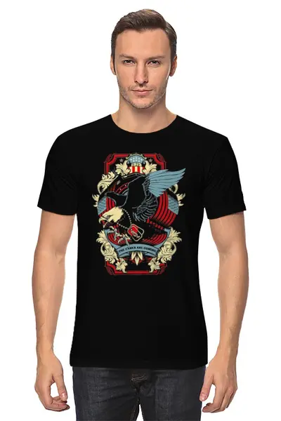 Заказать мужскую футболку в Москве. Футболка классическая Американский орёл от Виктор Гришин - готовые дизайны и нанесение принтов.