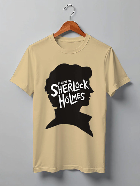 Заказать мужскую футболку в Москве. Футболка классическая Believe in Sherlock от skynatural - готовые дизайны и нанесение принтов.