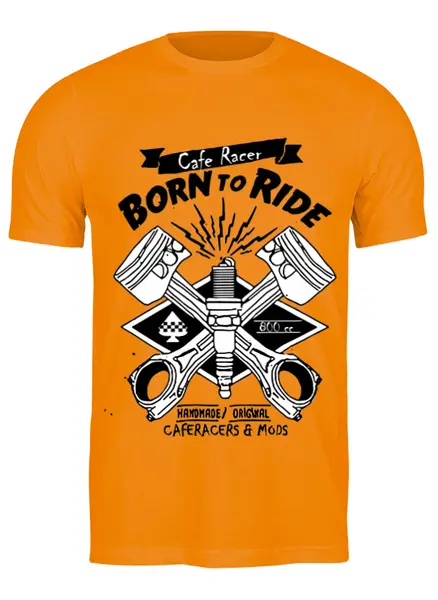 Заказать мужскую футболку в Москве. Футболка классическая Cafe Racer Born To Ride от madwheelz - готовые дизайны и нанесение принтов.