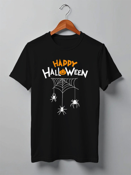 Заказать мужскую футболку в Москве. Футболка классическая Happy Halloween от skynatural - готовые дизайны и нанесение принтов.