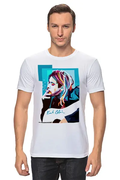 Заказать мужскую футболку в Москве. Футболка классическая Курт Кобейн от geekbox - готовые дизайны и нанесение принтов.
