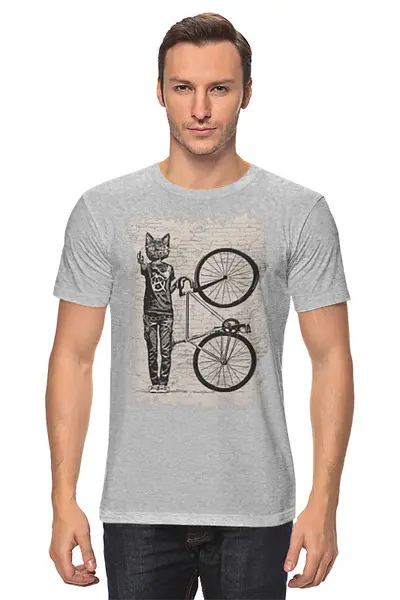 Заказать мужскую футболку в Москве. Футболка классическая Fixie Cat Punk Rider от oneredfoxstore@gmail.com - готовые дизайны и нанесение принтов.