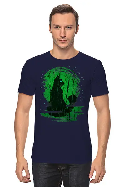 Заказать мужскую футболку в Москве. Футболка классическая Green Moon Cat от oneredfoxstore@gmail.com - готовые дизайны и нанесение принтов.