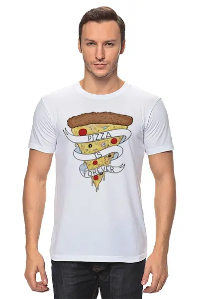 Заказать мужскую футболку в Москве. Футболка классическая Пицца Навсегда (Pizza Forever) от coolmag - готовые дизайны и нанесение принтов.