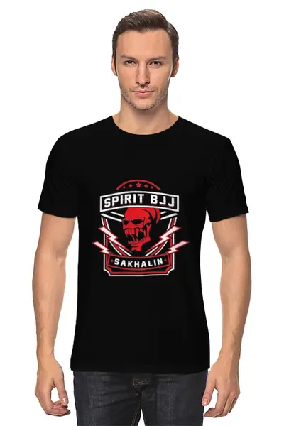 Заказать мужскую футболку в Москве. Футболка классическая Spirit BJJ Sakhalin Skull Hoodie (Black) от kiralabu - готовые дизайны и нанесение принтов.