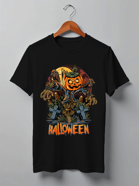 Заказать мужскую футболку в Москве. Футболка классическая Halloween - Чучело на кладбище от printeriumstore@gmail.com - готовые дизайны и нанесение принтов.