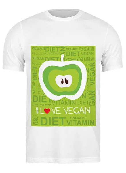 Заказать мужскую футболку в Москве. Футболка классическая I love vegan от jkg - готовые дизайны и нанесение принтов.