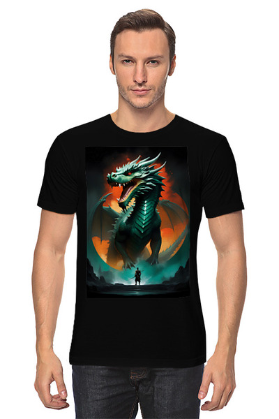 Заказать мужскую футболку в Москве. Футболка классическая Битва с драконом от Dakini | Art  - готовые дизайны и нанесение принтов.