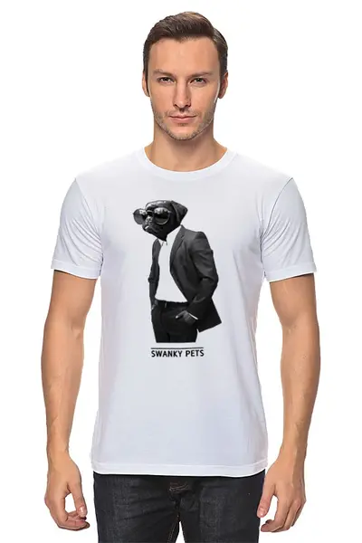 Заказать мужскую футболку в Москве. Футболка классическая Собака в костюме от DesertHawk - готовые дизайны и нанесение принтов.