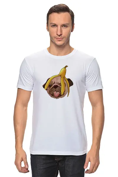 Заказать мужскую футболку в Москве. Футболка классическая Мопс и банановая кожура от 4erta - готовые дизайны и нанесение принтов.