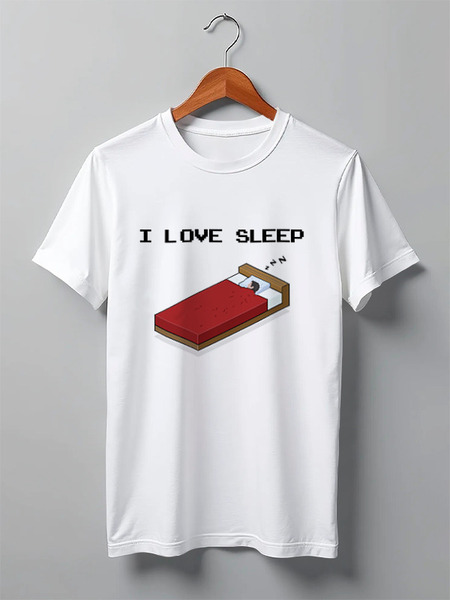 Заказать мужскую футболку в Москве. Футболка классическая "I love sleep" пиксель арт от Георгий Гриценко - готовые дизайны и нанесение принтов.