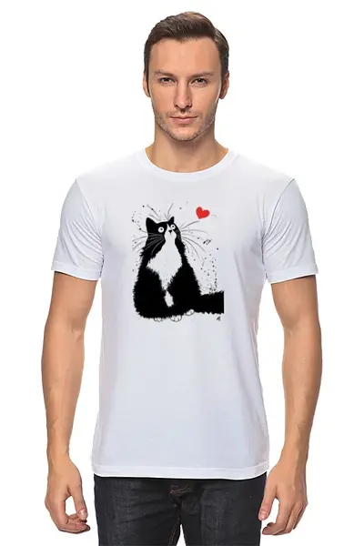 Заказать мужскую футболку в Москве. Футболка классическая Кот, мечтающий о Любви от Виктор Гришин - готовые дизайны и нанесение принтов.