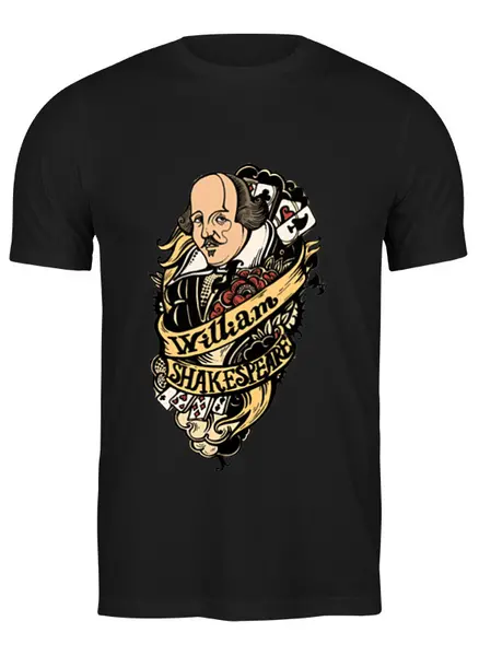 Заказать мужскую футболку в Москве. Футболка классическая шекспир тату черная от zukak@mail.ru - готовые дизайны и нанесение принтов.
