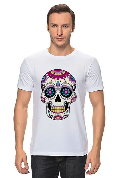 Заказать мужскую футболку в Москве. Футболка классическая Мексиканский череп от BeliySlon - готовые дизайны и нанесение принтов.