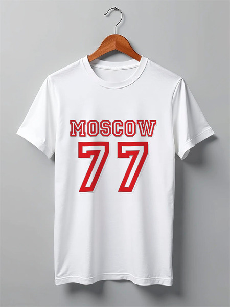 Заказать мужскую футболку в Москве. Футболка классическая 77 Moscow white top от Muhammad Ruziev - готовые дизайны и нанесение принтов.