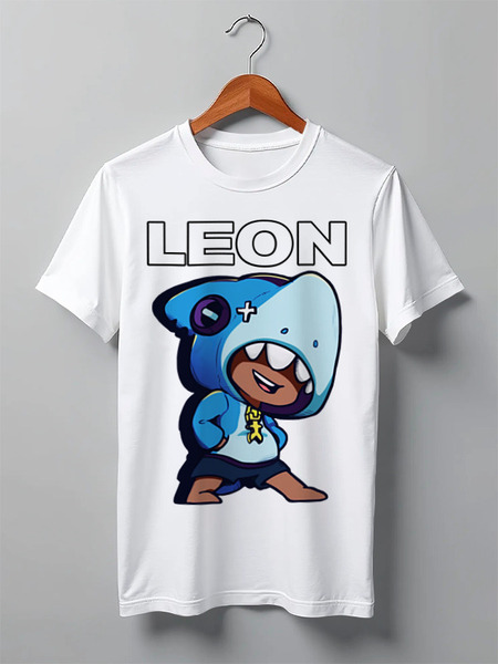 Заказать мужскую футболку в Москве. Футболка классическая Brawl Stars Leon Shark от weeert - готовые дизайны и нанесение принтов.