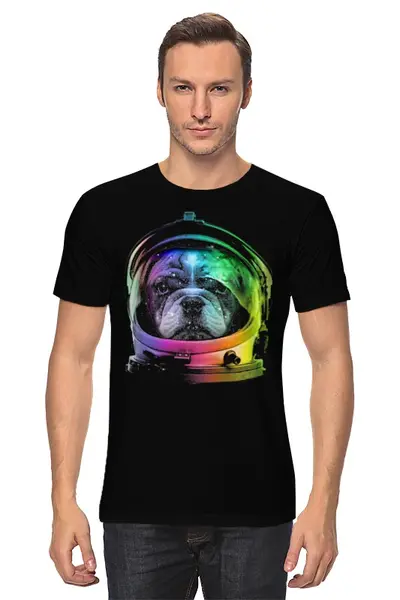 Заказать мужскую футболку в Москве. Футболка классическая Собака Космонавт от printik - готовые дизайны и нанесение принтов.