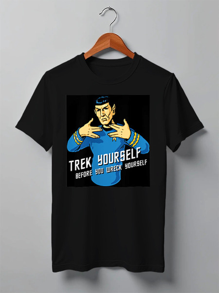 Заказать мужскую футболку в Москве. Футболка классическая Trek yourself before you wreck yourself от v_filatov@me.com - готовые дизайны и нанесение принтов.