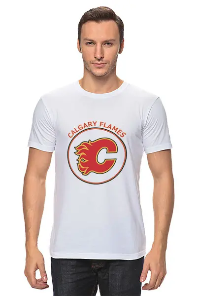 Заказать мужскую футболку в Москве. Футболка классическая Calgary Flames от kspsshop - готовые дизайны и нанесение принтов.