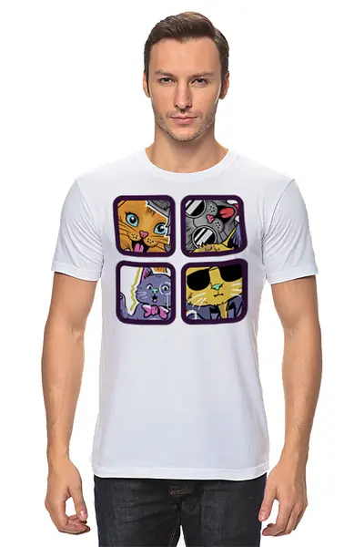 Заказать мужскую футболку в Москве. Футболка классическая Cats Here от oneredfoxstore@gmail.com - готовые дизайны и нанесение принтов.