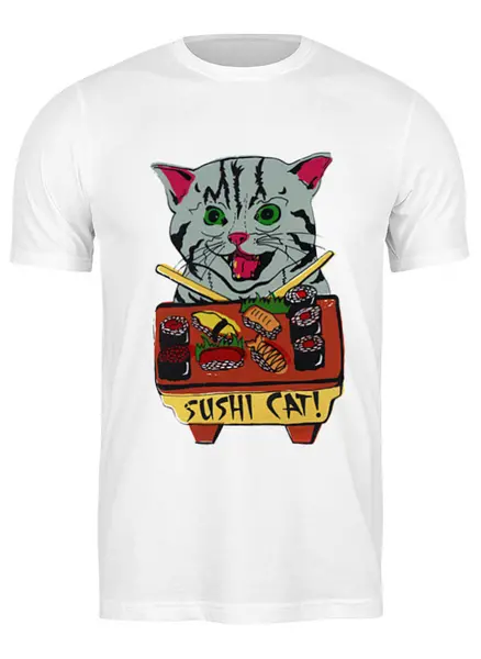Заказать мужскую футболку в Москве. Футболка классическая кот суши от cherdantcev - готовые дизайны и нанесение принтов.