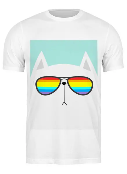 Заказать мужскую футболку в Москве. Футболка классическая Кот в очках от THE_NISE  - готовые дизайны и нанесение принтов.