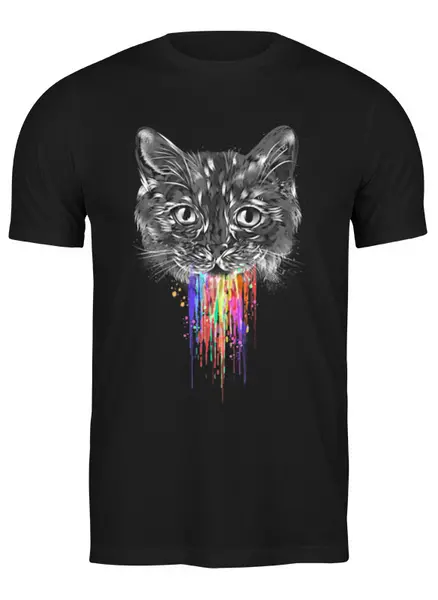 Заказать мужскую футболку в Москве. Футболка классическая Радужный кот от ISliM - готовые дизайны и нанесение принтов.