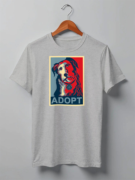 Заказать мужскую футболку в Москве. Футболка классическая «Adopt a dog!», в стиле Obey от Andy Quarry - готовые дизайны и нанесение принтов.